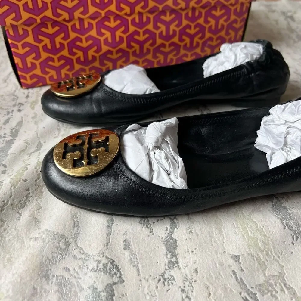 Tory Burch Classic Reva Ballet Flat Black Gold